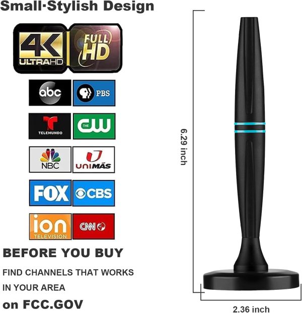室內電視天線 智能電視天線 支援 4K 1080p 帶信號增強器 適用於本地頻道,320 英里長距離接收 - 15 英尺(深灰色) - Image 6