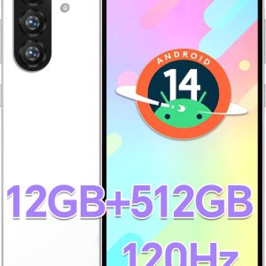 解鎖手機 R56 Ultra 5G,12+512GB 解鎖手機,48MP+108MP 雙攝像頭,5000mAh 電池,5G 雙SIM卡智慧型手機,7 吋 HD 螢幕,Android 14.0,Face ID/GPS(鈦白)