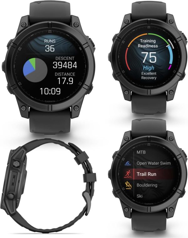 Garmin Fenix E – 47 公釐,AMOLED,高級多運動 GPS 智慧型手錶,長效電池壽命,板岩灰色鋼,帶黑色矽膠錶帶,附可穿戴式4U 白色耳塞組 - Image 2