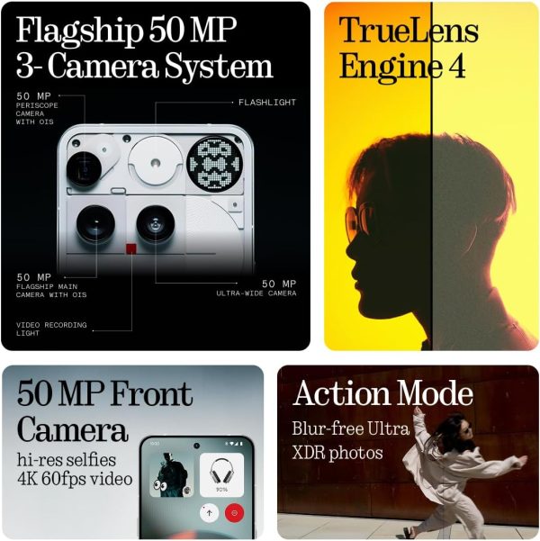 Nothing Phone (3) 手機 2025 全新 5G 解鎖手機 512GB,Android 15,Snapdragon 8s Gen4,AI 手機,附四個 50MP 相機和AMOLED 顯示器,5150mAh, 字形介面,智慧型手機白色 - Image 2