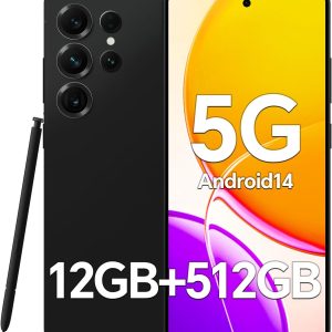 解鎖手機 F25 Ultra,12GB + 512GB,5G Android 14 手機,7 吋 OLED 顯示器,108MP+48MP 相機,大型電池 5000mAh, 內建筆,Face ID,GPS,雙 SIM 卡智慧型手機(黑色)