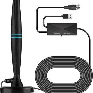 室內電視天線 智能電視天線 支援 4K 1080p 帶信號增強器 適用於本地頻道,320 英里長距離接收 - 15 英尺(深灰色)