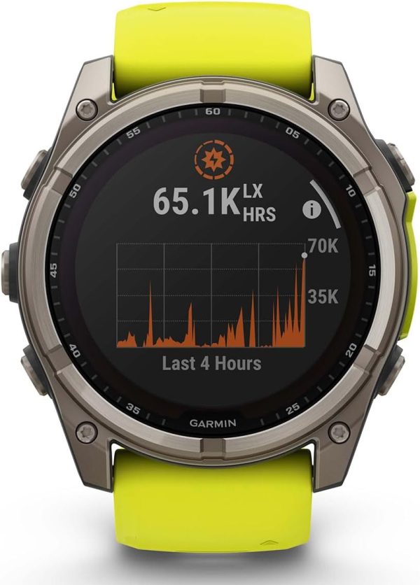Garmin Fenix 8 太陽能藍寶石(51 毫米,鈦/安培黃色)多運動 GPS 智慧型手錶禮盒組 - 1.4 吋觸控螢幕,內建 LED 手電筒,附 PlayBetter 充電器、螢幕、轉接器、保護套 - Image 7