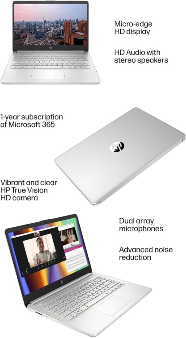 HP 14 吋超輕筆記型電腦,適用於學生和家中 (Intel 四核心 N4120、4GB RAM、128GB(64GB + 64GB SD)、1 年 Office 365) 11 小時長效電池續航力、網路攝影機、WiFi、Win 11 Home in S 模式 - 雪白 - Image 8