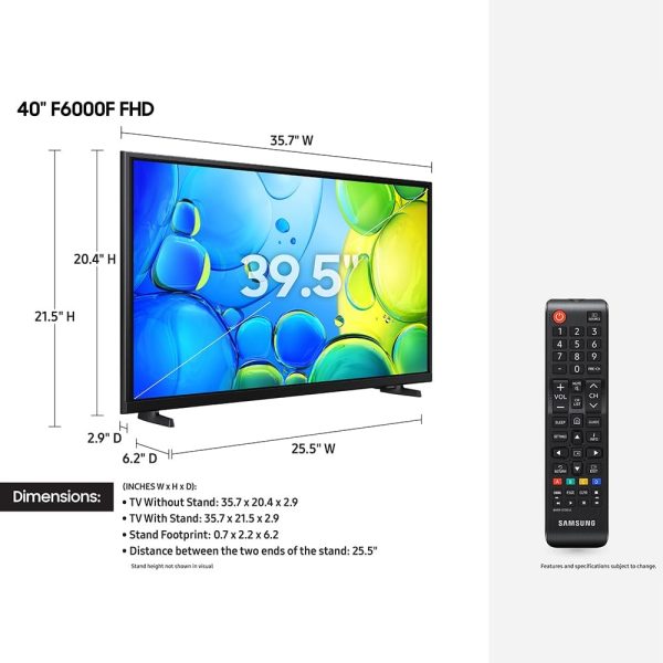 Samsung 三星 UN40F6000FFXZA 40 吋 1080P FHD F6000F 4K 智慧型電視(2025) 套組附劇院必備品、1 年 CPS 強化保護組和Deco Gear 6FT 4K HDMI 2.0 連接線 - Image 3