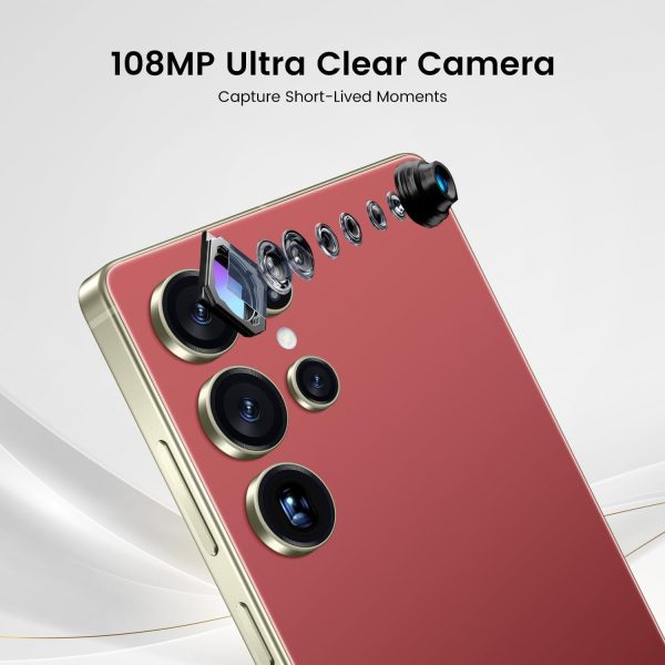 I25 Ultra 旗艦殺手智慧型手機 - Snapdragon 8 Gen 3、16GB+512GB、大型 7 吋 FHD+ 顯示器,108MP+68MP Pro Cam,7000mAh 2 日電池,Android 14 包括手寫筆(酒紅色) - Image 3