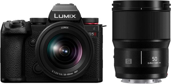Panasonic LUMIX S5II 無反光鏡相機,24.2MP 全畫幅,相位混合自動對焦,Active I.S. 技術,無限錄製,20-60 公釐 F3.5-5.6 和 50 公釐 F1.8 L 安裝鏡頭,LUMIX 相機 - DC-S5M2WK