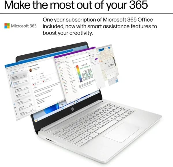 HP 14 吋筆記型電腦 | 16GB RAM、512GB SSD | 免費 Office 365 | Intel 四核心處理器 | 輕薄 | 11.5 HR 電池 | 天然銀 | Intel UHD 顯示卡 | Windows 11 附滑鼠 - Image 2