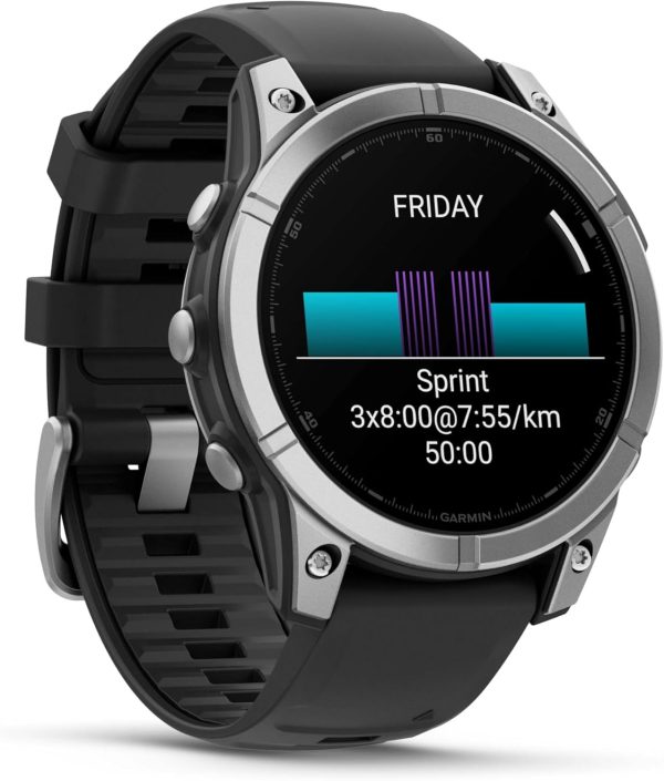 Garmin Fenix E – 47 公釐,AMOLED,高級多運動 GPS 智慧型手錶,長效電池壽命,板岩灰色鋼,帶黑色矽膠錶帶,附可穿戴式4U 白色耳塞組 - Image 4