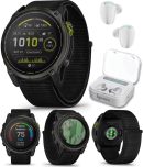 Wearable4U Garmin Enduro 3 – 51 公釐,太陽能、藍寶石、超高性能 GPS 智慧型手錶,碳灰色 DLC 鈦金屬搭配黑色 UltraFit 尼龍錶帶白色耳塞組