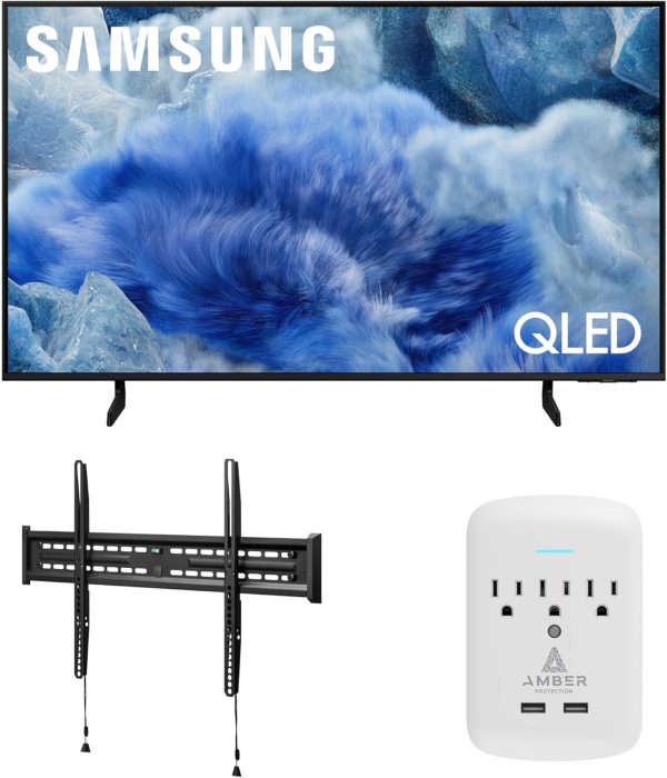 Samsung 三星 QN50Q8FAAFXZA 50 吋 QLED Q8F 4K Vision AI 智慧電視,附華茲固定式安裝座 43-90 電視支架 適用於 43-99 吋電視和琥珀色保護 3 插座電湧保護器 (2025)