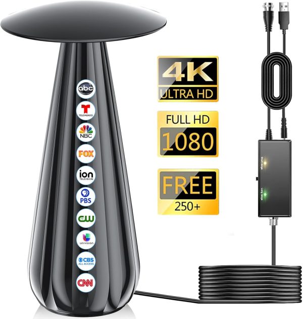 2800+ 英里範圍電視天線 室內 2025 數位天線 適用於智慧型電視 HDTV 天線 適用於本地頻道 帶信號放大器 支援 4k 8k 1080p 所有電視 - 45 英尺(約 11.6 公尺)同軸電纜