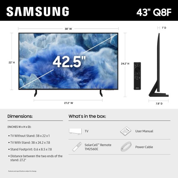 Samsung 三星 43 吋 Class QLED Q8F 4K UHD 智慧型電視(2025 年型號) Q4 AI 處理器,100% 色量,AirSlim 設計,無盡的免費內容,Samsung Vision AI,Alexa 內建 - Image 2