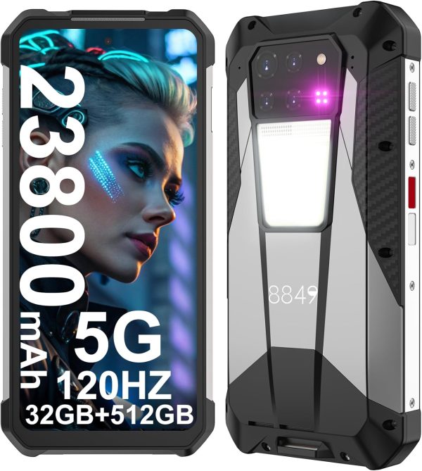 8849 Tank 3 堅固智慧型手機,23800mAh 5G 戶外堅固手機解鎖,32GB RAM+512GB ROM,7 吋防水 Android 13 手機,200MP 主相機/OTG/GPS(僅限 T-Mobile 和 Verizon )