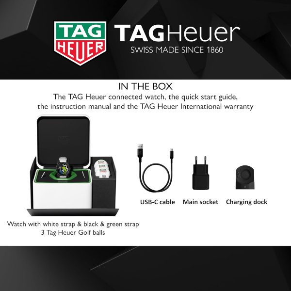 TAG Heuer 智慧型手錶,健身手錶,連接機芯 E4 45 公釐高爾夫版,觸控螢幕,防水,通話,簡訊,步數,心率,健康,鈦合金,白色或黑色/綠色錶帶,SBR8A81.EB0251 - Image 8