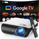 官方授權的 Google TV 智慧型投影機,HAPPRUN 4K UHD 家庭影院,杜比音效、Wi-Fi 和藍牙,內建串流應用程式,與遊戲機與智慧型手機相容,室內和室外使用