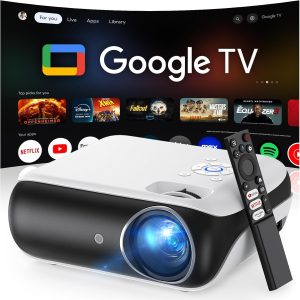 官方授權的 Google TV 智慧型投影機,HAPPRUN 4K UHD 家庭影院,杜比音效、Wi-Fi 和藍牙,內建串流應用程式,與遊戲機與智慧型手機相容,室內和室外使用