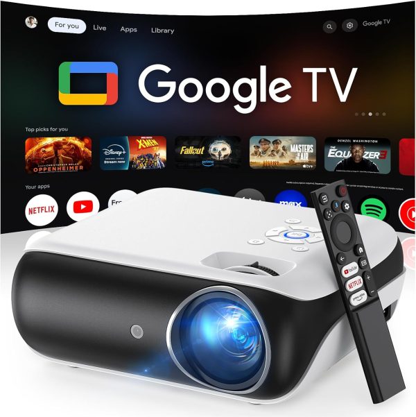官方授權的 Google TV 智慧型投影機,HAPPRUN 4K UHD 家庭影院,杜比音效、Wi-Fi 和藍牙,內建串流應用程式,與遊戲機與智慧型手機相容,室內和室外使用