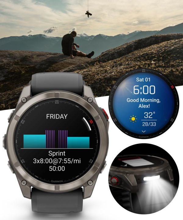 Wearable4U Garmin Fenix 8 Pro - 51 公釐 AMOLED 藍寶石高級連接多項運動 GPS 智慧型手錶,inReach 技術,鈦合金附石墨/黑色矽膠錶帶附黑色耳塞組 - Image 5