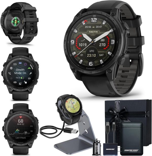 Garmin tactix 8 AMOLED Edition Premium Tactical GPS Smartwatch | 47mm, Applied Ballistics Ultralight Solver, Stealth Mode, Flashlight, Mapping, Health Metrics, with Signature Series Gift Bundle