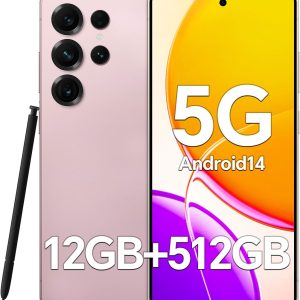 解鎖手機 F25 Ultra,12GB + 512GB,5G Android 14 手機,7 吋 OLED 顯示器,108MP+48MP 相機,大型電池 5000mAh, 內建筆,臉部識別,GPS,雙 SIM 卡智慧型手機(粉紅色)