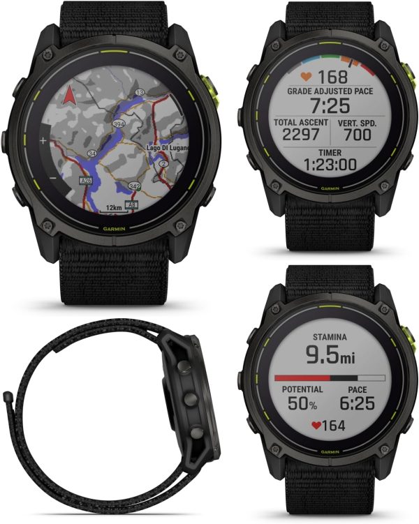 Wearable4U Garmin Enduro 3 – 51 公釐,太陽能、藍寶石、超高性能 GPS 智慧型手錶,碳灰色 DLC 鈦金屬搭配黑色 UltraFit 尼龍錶帶白色耳塞組 - Image 5