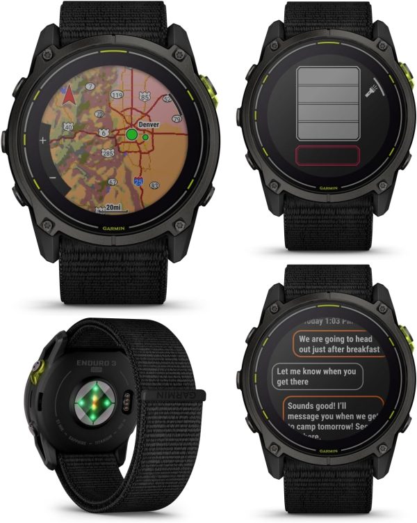 Wearable4U Garmin Enduro 3 – 51 公釐,太陽能、藍寶石、超高性能 GPS 智慧型手錶,碳灰色 DLC 鈦金屬搭配黑色 UltraFit 尼龍錶帶白色耳塞組 - Image 4