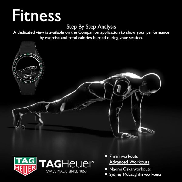 TAG Heuer 智慧型手錶,健身手錶,連接機芯 E4 45 公釐高爾夫版,觸控螢幕,防水,通話,簡訊,步數,心率,健康,鈦合金,白色或黑色/綠色錶帶,SBR8A81.EB0251 - Image 4