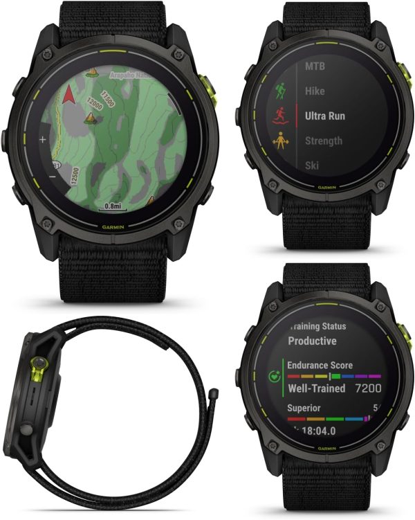 Wearable4U Garmin Enduro 3 – 51 公釐,太陽能、藍寶石、超高性能 GPS 智慧型手錶,碳灰色 DLC 鈦金屬搭配黑色 UltraFit 尼龍錶帶白色耳塞組 - Image 3