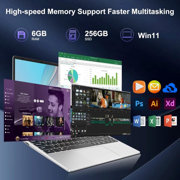 2025 筆記型電腦 14 吋 Win 11 256GB SSD 高達 1TB SSD 擴充筆記型電腦 Celeron N4020 高達 2.8Ghz 1920x1080 FHD 雙 WiFi BT4.2 附網路攝影機 鍵盤 保護飛翼 適用於商務學生 - 銀色 - Image 2
