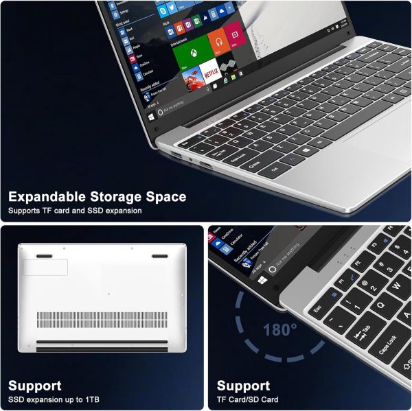 2025 筆記型電腦 14 吋 Win 11 256GB SSD 高達 1TB SSD 擴充筆記型電腦 Celeron N4020 高達 2.8Ghz 1920x1080 FHD 雙 WiFi BT4.2 附網路攝影機 鍵盤 保護飛翼 適用於商務學生 - 銀色 - Image 5