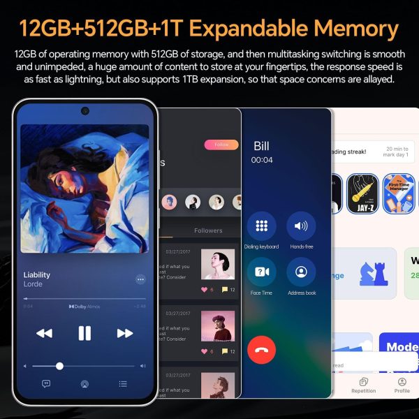 C56 Ultra 5G Unlocked Phones, Smartphone Android 14, 12GB+512GB Unlocked Android Phones, Snapdragon888, 5000mAh, 48+108MP Camera, 6.8“ HD Screen, Dual SIM+Memory Expansion, White - Image 4