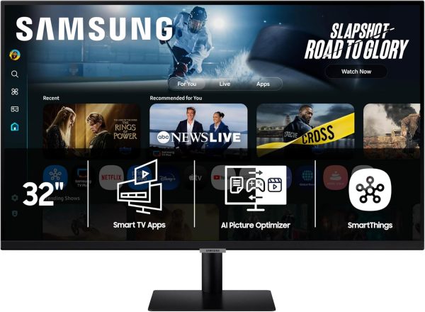 Samsung 三星 32 吋智慧型顯示器 M7 (M70F) 4K UHD 顯示器,Samsung Vision AI,智慧型電視應用程式,電競集線器,USB-C,HDMI 和 USB-A,黑色,LS32FM702UNXZA,2025