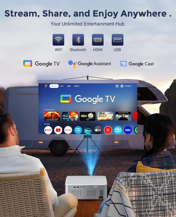 Google TV Projector 4K Support - CiBest Smart Projector with WiFi 6 and Bluetooth, Outdoor Movie Proyector Full-Sealed Optical Engine 3000 ANSI Home Ceiling Projector with Autofocus, Streaming Apps - Image 4