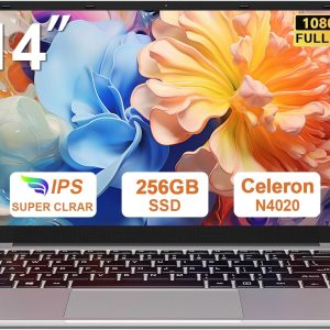2025 筆記型電腦 14 吋 Win 11 256GB SSD 高達 1TB SSD 擴充筆記型電腦 Celeron N4020 高達 2.8Ghz 1920x1080 FHD 雙 WiFi BT4.2 附網路攝影機 鍵盤 保護飛翼 適用於商務學生 - 銀色