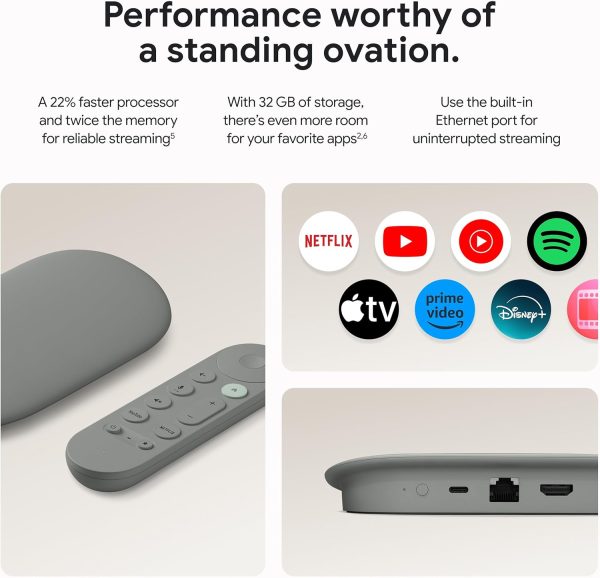 Google TV Streamer 4K - 電視上的快速串流娛樂,附語音搜尋遙控器 - 以 4K HDR 觀看電影、節目、直播電視和 Netflix - 智慧型家居控制 - 32 GB 的儲存空間 - Hazel - Image 4