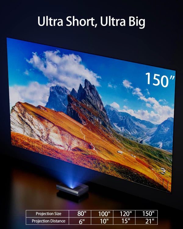 4K 智慧型投影機,附 Wifi 和藍牙,1080P 全高清投影機,附揚聲器,2200 ANSI,WIFI6/5G,超短投擲,三倍超高清雷射電視,HDR10 121 英吋,家庭臥室投影機 A6 - Image 4