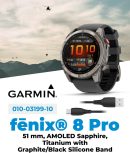 Wearable4U Garmin Fenix 8 Pro - 51 公釐 AMOLED 藍寶石高級連接多項運動 GPS 智慧型手錶,inReach 技術,鈦合金附石墨/黑色矽膠錶帶附黑色耳塞組