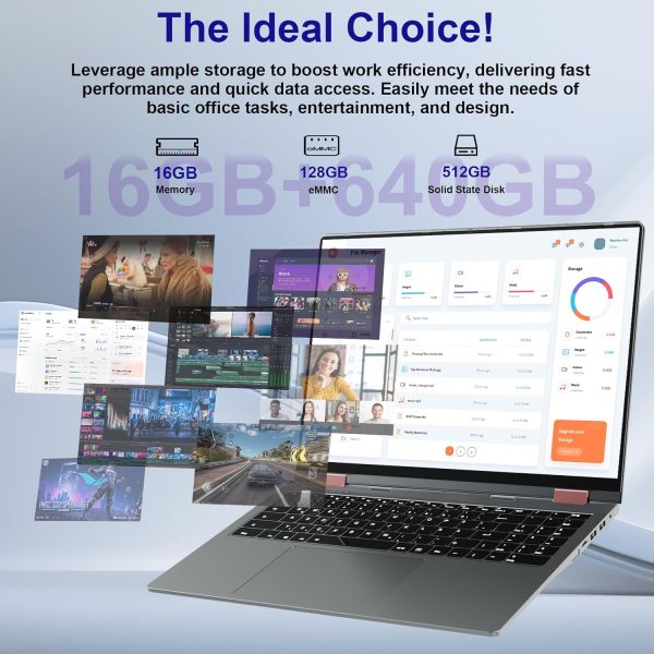 jumper 16 吋筆記型電腦,可轉換筆記型電腦,附四核心(最高 3.4GHz),16GB DDR5 RAM 640GB 儲存空間,360 度觸控螢幕,背光鍵盤,指紋讀取器,BT5.2,WiFi6 - Image 4