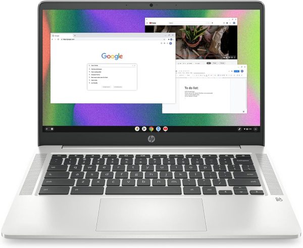 HP Chromebook 14 筆記型電腦,Intel Celeron N4120,4 GB RAM,64 GB eMMC,14 吋 HD 顯示器,Chrome OS,輕薄設計,4K 圖形,電池壽命長,灰灰色鍵盤(14a-na0226nr,2022,礦物銀)