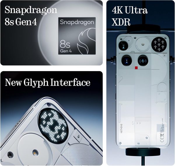 Nothing Phone (3) 手機 2025 全新 5G 解鎖手機 512GB,Android 15,Snapdragon 8s Gen4,AI 手機,附四個 50MP 相機和AMOLED 顯示器,5150mAh, 字形介面,智慧型手機白色 - Image 3