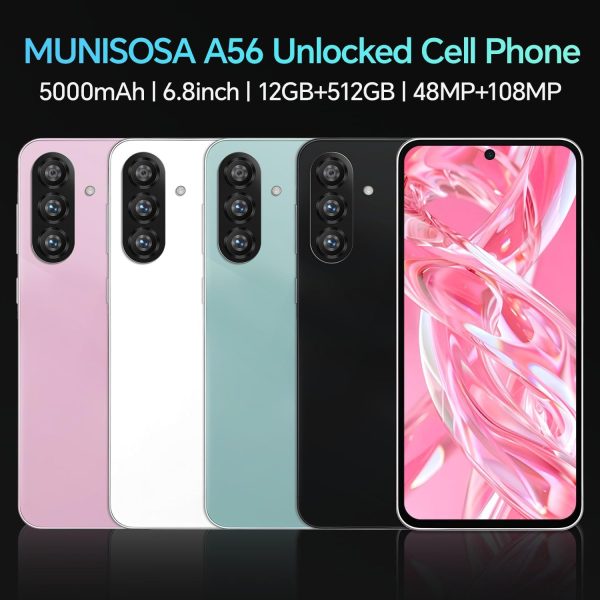 解鎖手機 R56 Ultra 5G,12+512GB 解鎖手機,48MP+108MP 雙攝像頭,5000mAh 電池,5G 雙SIM卡智慧型手機,7 吋 HD 螢幕,Android 14.0,Face ID/GPS(鈦白) - Image 2