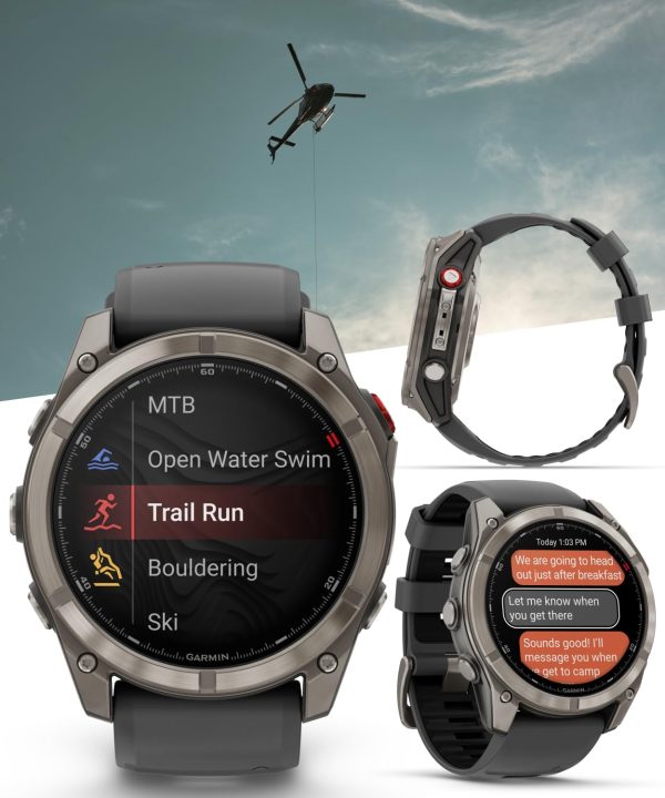 Wearable4U Garmin Fenix 8 Pro - 51 公釐 AMOLED 藍寶石高級連接多項運動 GPS 智慧型手錶,inReach 技術,鈦合金附石墨/黑色矽膠錶帶附黑色耳塞組 - Image 3