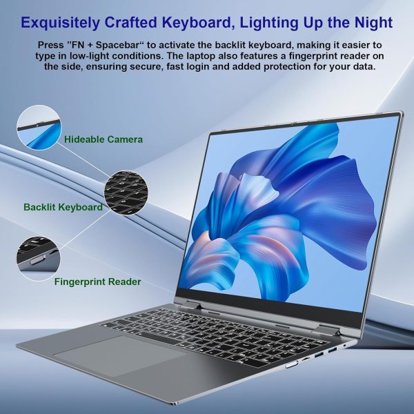 jumper 16 吋筆記型電腦,可轉換筆記型電腦,附四核心(最高 3.4GHz),16GB DDR5 RAM 640GB 儲存空間,360 度觸控螢幕,背光鍵盤,指紋讀取器,BT5.2,WiFi6 - Image 5