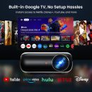 官方授權的 Google TV 智慧型投影機,HAPPRUN 4K UHD 家庭影院,杜比音效、Wi-Fi 和藍牙,內建串流應用程式,與遊戲機與智慧型手機相容,室內和室外使用