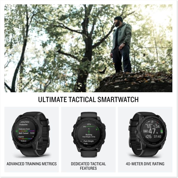 Garmin tactix® 8 51 公釐,太陽能充電顯示器,精英,高級戰術 GPS 智慧型手錶,包括應用彈道精英™ 求解器,鈦金屬錶圈,藍寶石鏡片,40 公尺潛水等級 - Image 2