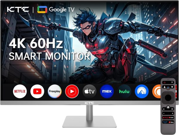 KTC 32 吋 4K 智慧型顯示器,搭配 Google TV 系統 3840 * 2160P Netflix 授權類型 C 65W PD 喇叭 5W * 2 Dolby Audio Hey Google 語音遙控器 HDR WiFi 藍牙 VESA 傾斜式 32 吋智慧型電視