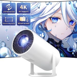 迷你投影機 便攜式 Proyector 4K 支援 全高清 1080P 小型投影機 附 270° 可旋轉支架 電影投影機 相容於電視棒/智慧型手機/HDMI/USB 適用於臥室 / 戶外露營