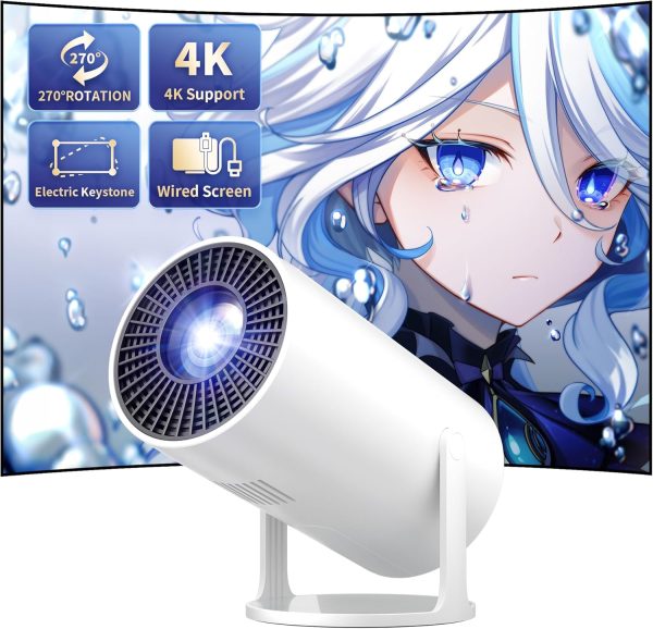迷你投影機 便攜式 Proyector 4K 支援 全高清 1080P 小型投影機 附 270° 可旋轉支架 電影投影機 相容於電視棒/智慧型手機/HDMI/USB 適用於臥室 / 戶外露營