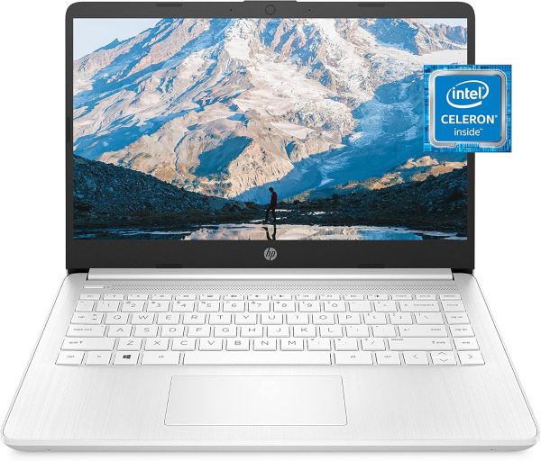 HP 14 筆記型電腦,Intel Celeron N4020,4 GB RAM,64 GB 儲存空間,14 吋微邊緣高清顯示器,Windows 11 家用,輕薄便攜,4K 圖形,Microsoft 365 一年(14-dq0040nr,雪花白)